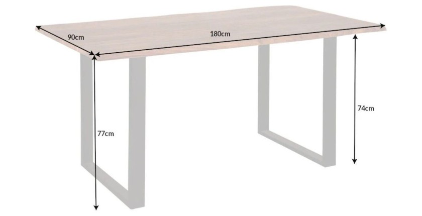 Table de salle à manger ARKAYA 180 cm – Plateau en bois d’acacia sauvage verni et pieds en métal noir en U – Style industriel