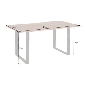 Table de salle à manger ARKAYA 180 cm – Plateau en bois d’acacia sauvage verni et pieds en métal noir en U – Style industriel