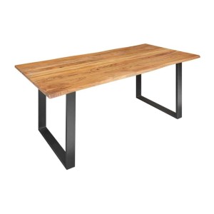 Table de salle à manger ARKAYA 180 cm – Plateau en bois d’acacia sauvage verni et pieds en métal noir en U – Style industriel