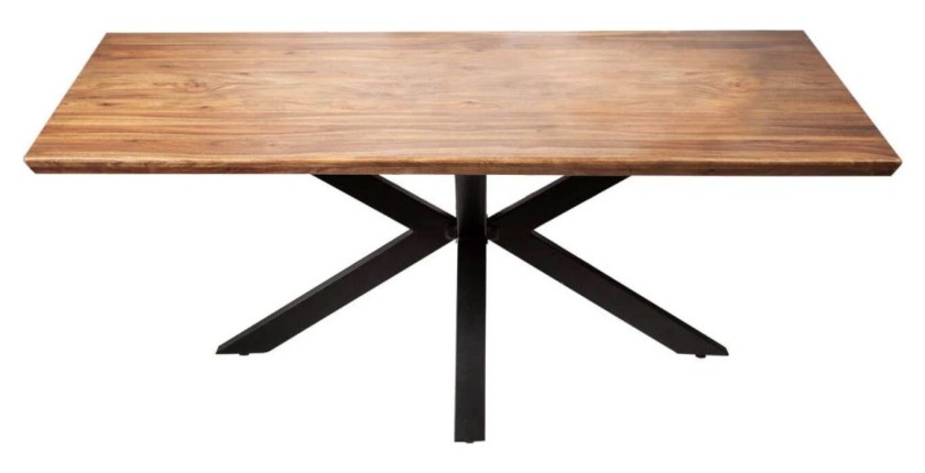 Table SOLARA 200 cm – Plateau en bois de Sheesham verni et pieds en métal noir – Style industriel
