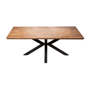 Table SOLARA 200 cm – Plateau en bois de Sheesham verni et pieds en métal noir – Style industriel