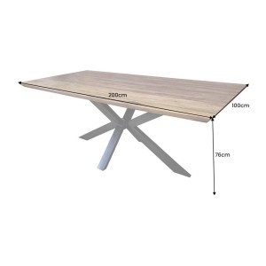 Table SOLARA 200 cm – Plateau en bois de Sheesham verni et pieds en métal noir – Style industriel