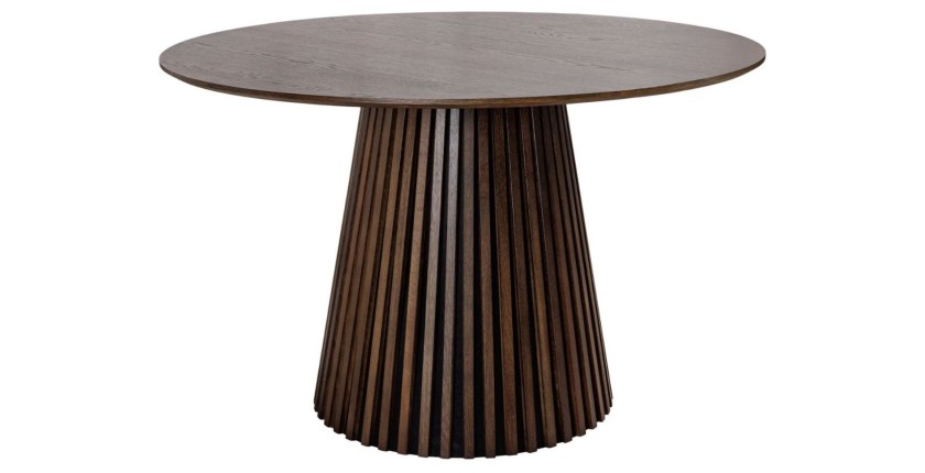 Table de salle à manger KANOVA 120 cm – Plateau rond en chêne foncé et pied central design – Style contemporain