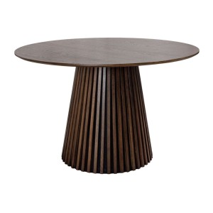 Table de salle à manger KANOVA 120 cm – Plateau rond en chêne foncé et pied central design – Style contemporain