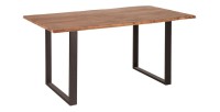 Table de salle à manger ARKAYA 140 cm – Plateau en bois massif d’acacia verni et pieds en U métal noir – Style industriel