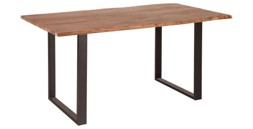 Table de salle à manger ARKAYA 140 cm – Plateau en bois massif d’acacia verni et pieds en U métal noir – Style industriel