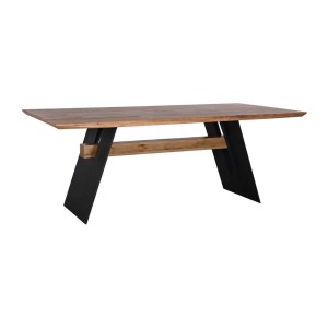 Table de salle à manger ZENTOR 240 cm – Plateau en chêne sauvage huilé et pieds métal noir – Esprit industriel élégant