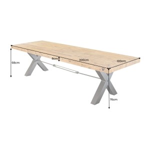 Table CAVARA en bois de pin 300cm avec pieds en X dimensions