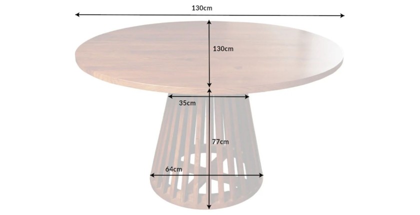 Table de salle à manger TALMA 130 cm – Plateau rond en acacia verni – Esprit rustique et chaleureux