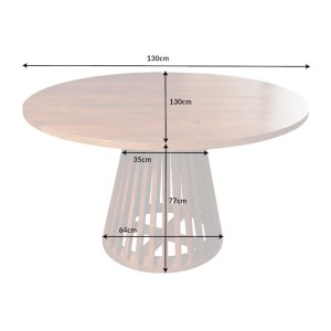 Table de salle à manger TALMA 130 cm – Plateau rond en acacia verni – Esprit rustique et chaleureux
