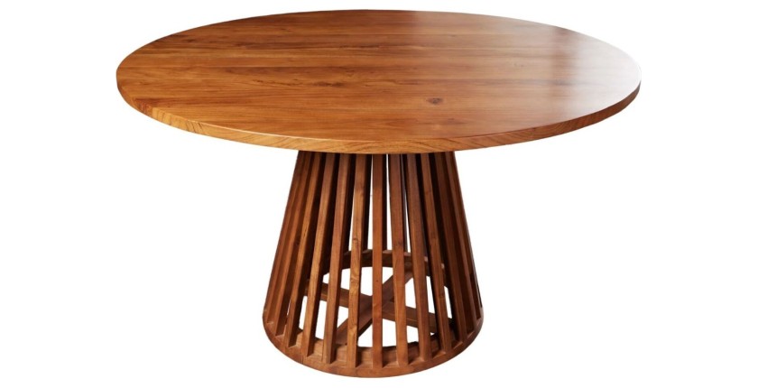 Table de salle à manger TALMA 130 cm – Plateau rond en acacia verni – Esprit rustique et chaleureux