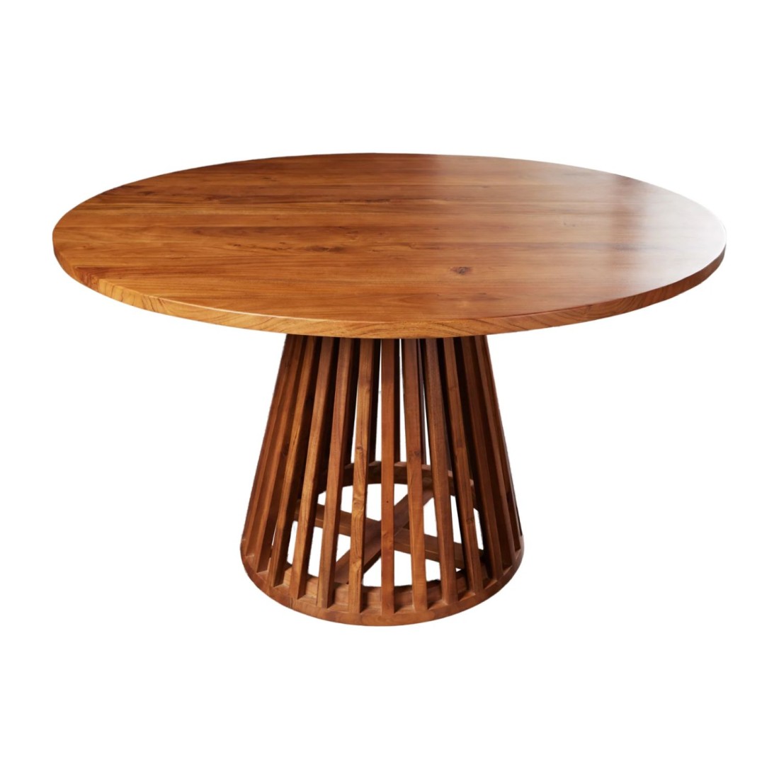 Table de salle à manger TALMA 130 cm – Plateau rond en acacia verni – Esprit rustique et chaleureux