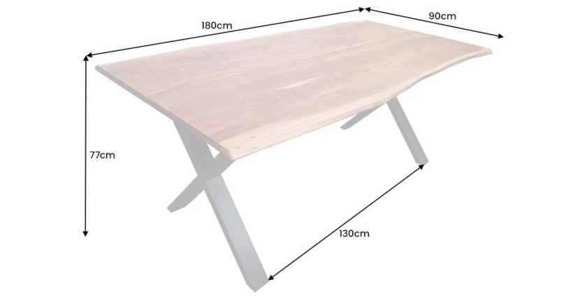 Table ARKAYA 180cm en bois d'acacia avec pieds en X dimensions
