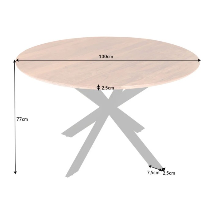 Tavolo da pranzo SOLARA 130 cm – Piano rotondo in acacia massiccia e gambe in metallo nero – Stile industriale chic