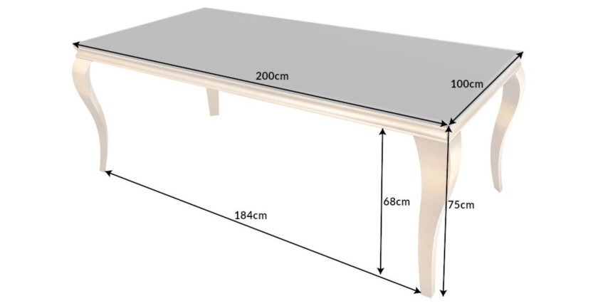 Table VELENA dorée 200cm dimensions