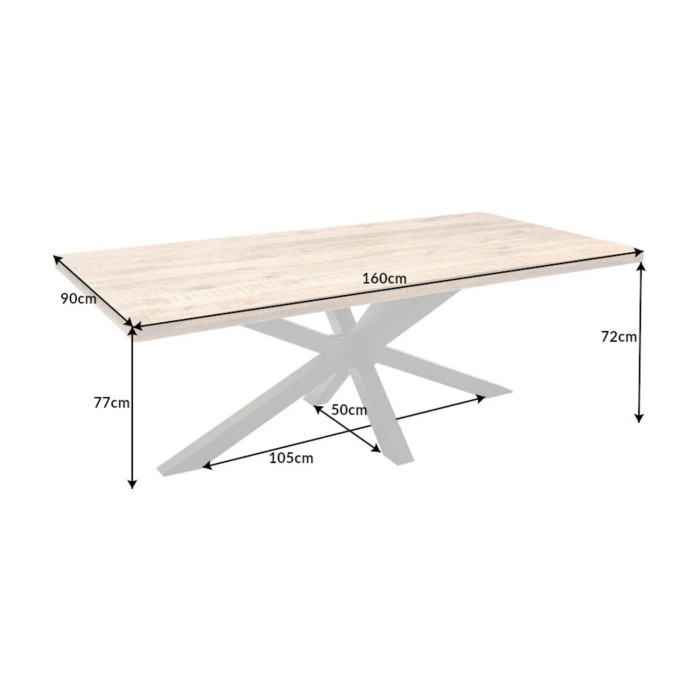 Table SOLARA 160 cm – Piano in legno di mango verniciato e struttura in metallo nero – Design industriale e fascino unico