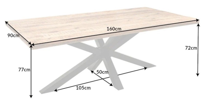 Table rectangulaire SOLARA en manguier 160cm dimensions