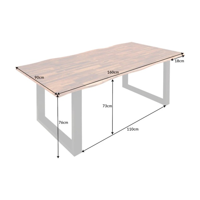 Eettafel NALKO 160 cm – Blad van geolied acaciahout en structuur in zwart metaal – Industriële en natuurlijke stijl