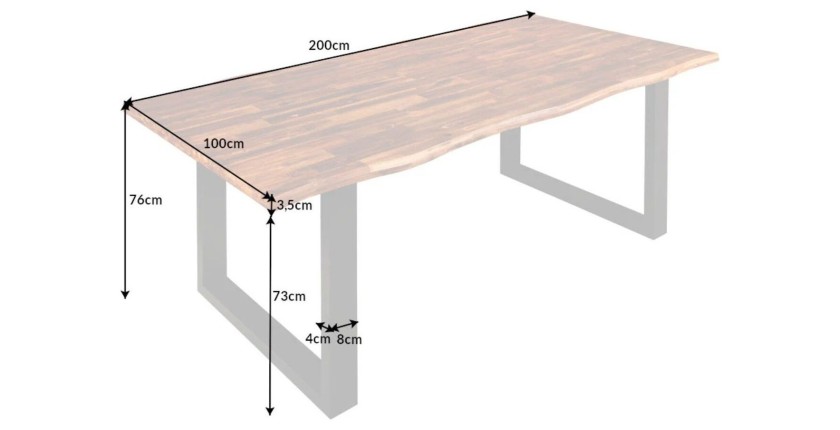 Table NALKO en bois d'acacia 200cm dimensions