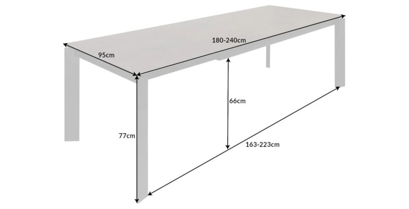 Table FORZA noire extensible jusqu'à 240cm dimensions