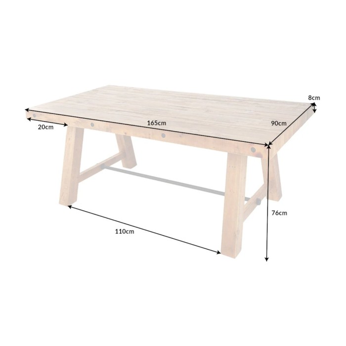 Eettafel RANCHO 165 cm – Blad van gelakt gerecycled grenenhout – Rustieke en warme stijl