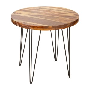 Table de salle à manger ORBO 80 cm – Plateau en bois de Sheesham verni et structure en métal noir – Style industriel