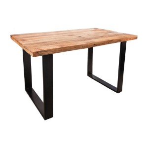 Table LODEN 120 cm – Plateau en bois massif de manguier verni – Pieds en U en métal noir