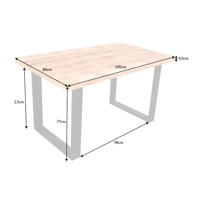 Eettafel LODEN 140 cm – Blad van gelakt massief mangohout – U-vormige poten in zwart metaal