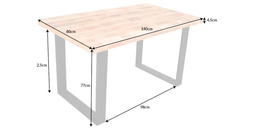Table LODEN 140cm en bois de manguier dimensions