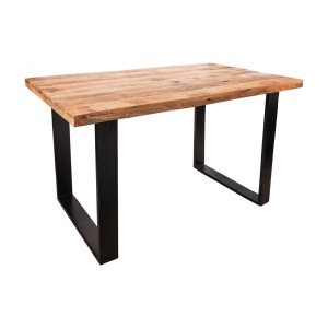 Table de salle à manger LODEN 140 cm – Plateau en bois massif de manguier verni – Pieds en U en métal noir