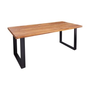 Table de salle à manger LODEN 200 cm – Plateau en bois massif de sheesham verni – Pieds en U en métal noir