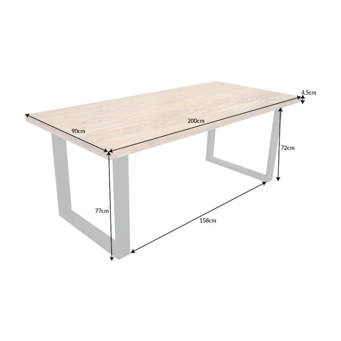 Eettafel LODEN 200 cm – Blad van massief gelakt sheeshamhout – U-vormige poten in zwart metaal