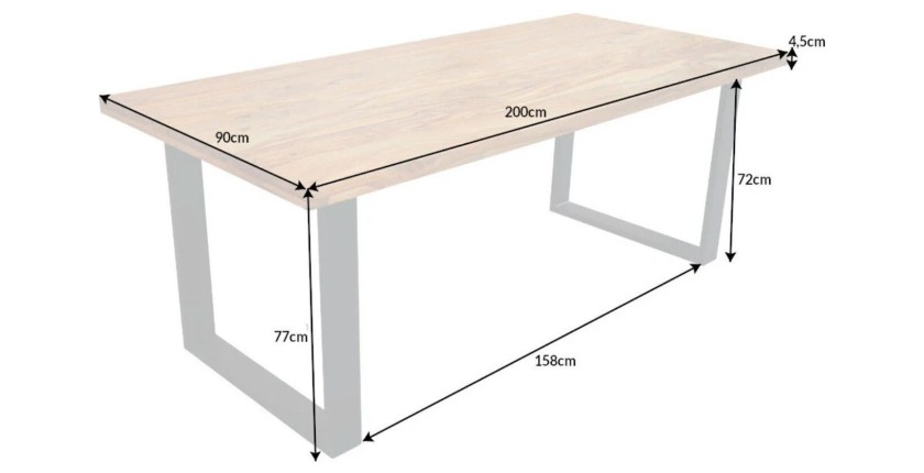 Table LODEN 200cm en bois de Sheesham dimensions
