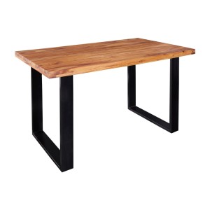 Table de salle à manger LODEN 120 cm – Plateau en bois massif de sheesham verni – Pieds en U en métal noir