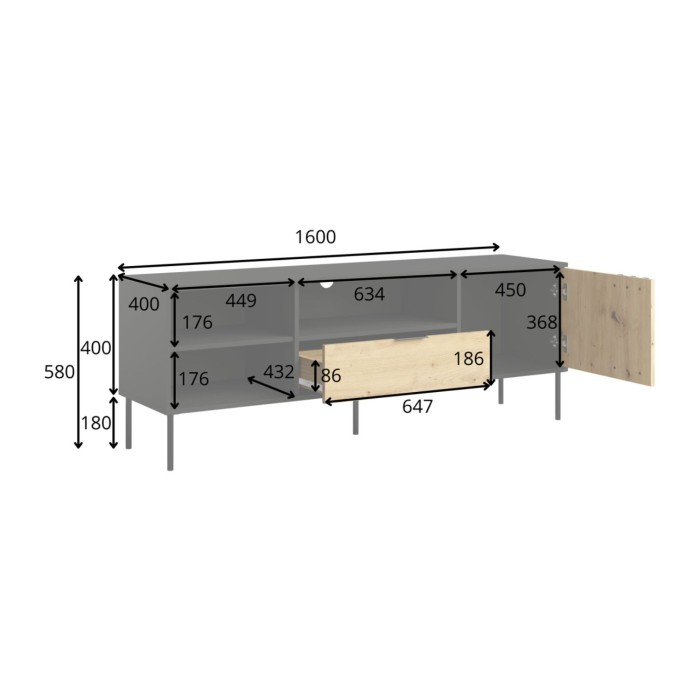 Mueble para TV diseño IZO – Negro ónix & Roble claro – 160x58x40 cm