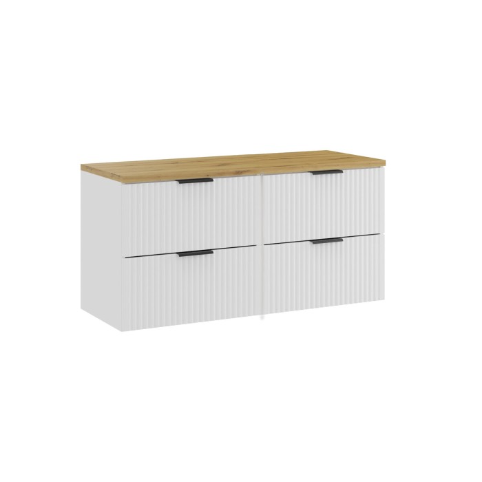 Ensemble de salle de bain NOXERA 120 cm – Meubles sous vasque suspendu blanc alpin avec plan pour vasque coloris chêne clair