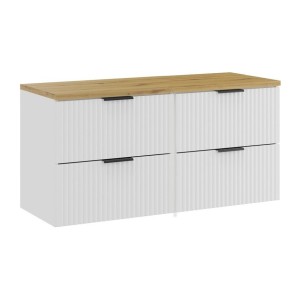 Ensemble de salle de bain NOXERA 120 cm – Meuble sous vasque suspendu blanc alpin avec plan vasque coloris chêne clair