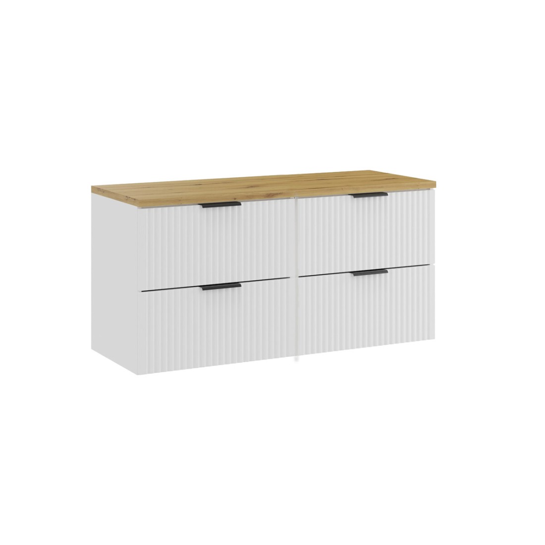 Ensemble de salle de bain NOXERA 120 cm – Meuble sous vasque suspendu blanc alpin avec plan vasque coloris chêne clair