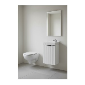 Lave-mains NOXERA 40 cm – Meuble sous vasque suspendu blanc alpin avec vasque encastrée