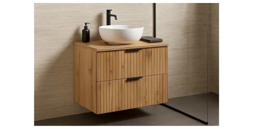 Ensemble de salle de bain NOXERA 60 cm – Chêne wotan – Meuble sous vasque avec plan vasque