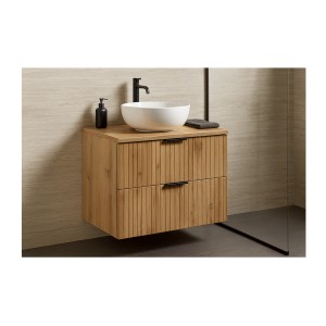 Ensemble de salle de bain NOXERA 60 cm – Chêne wotan – Meuble sous vasque avec plan vasque