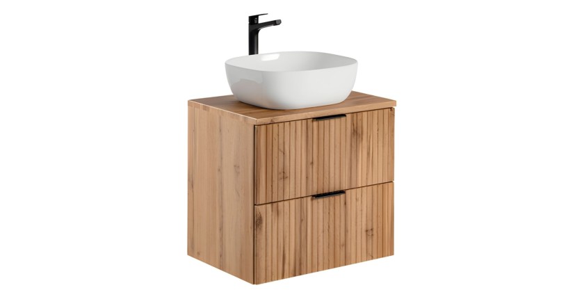 Ensemble de salle de bain NOXERA 60 cm – Chêne wotan – Meuble sous vasque avec plan vasque et vasque