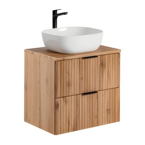 Ensemble de salle de bain NOXERA 60 cm – Chêne wotan – Meuble sous vasque avec plan vasque et vasque