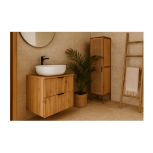 Ensemble de salle de bain NOXERA 60 cm – Chêne wotan – Meuble sous vasque avec plan pour vasque et vasque