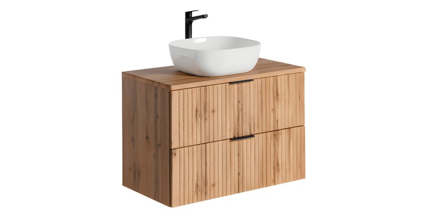 Ensemble de salle de bain NOXERA 80 cm – Chêne wotan – Meuble sous vasque avec plan vasque et vasque