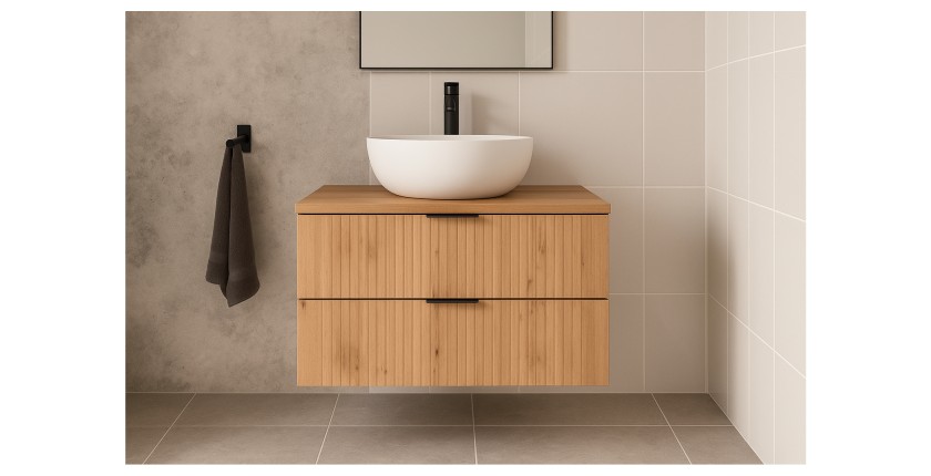 Ensemble de salle de bain NOXERA 80 cm – Chêne wotan – Meuble sous vasque avec plan vasque et vasque