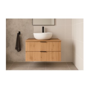 Ensemble de salle de bain NOXERA 80 cm – Chêne wotan – Meuble sous vasque avec plan vasque et vasque