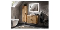 Ensemble de salle de bain NOXERA 80 cm – Chêne wotan – Meuble sous vasque avec vasque, miroir LED et colonne suspendue