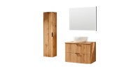 Ensemble de salle de bain NOXERA 80 cm – Chêne wotan – Meuble sous vasque avec vasque, miroir LED et colonne suspendue
