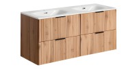 Ensemble de salle de bain NOXERA 120 cm – Chêne wotan – Meuble sous vasque double vasque encastrée